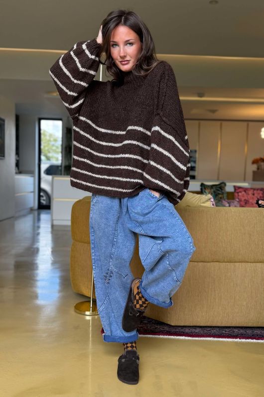 Big Softie Stripe Funnel Grunge Knit Chocolate Stone